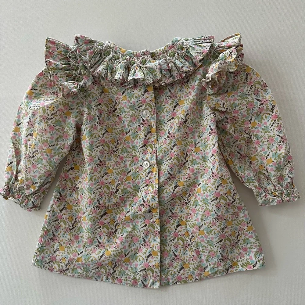 Stitchy Fish 24 Months Girl Floral Smocked Ruffle Top Pink Leggings Set Outfit
